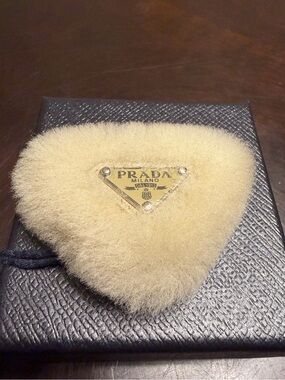 New Authentic Prada Logo Triangular Faux Fur Hair Clip